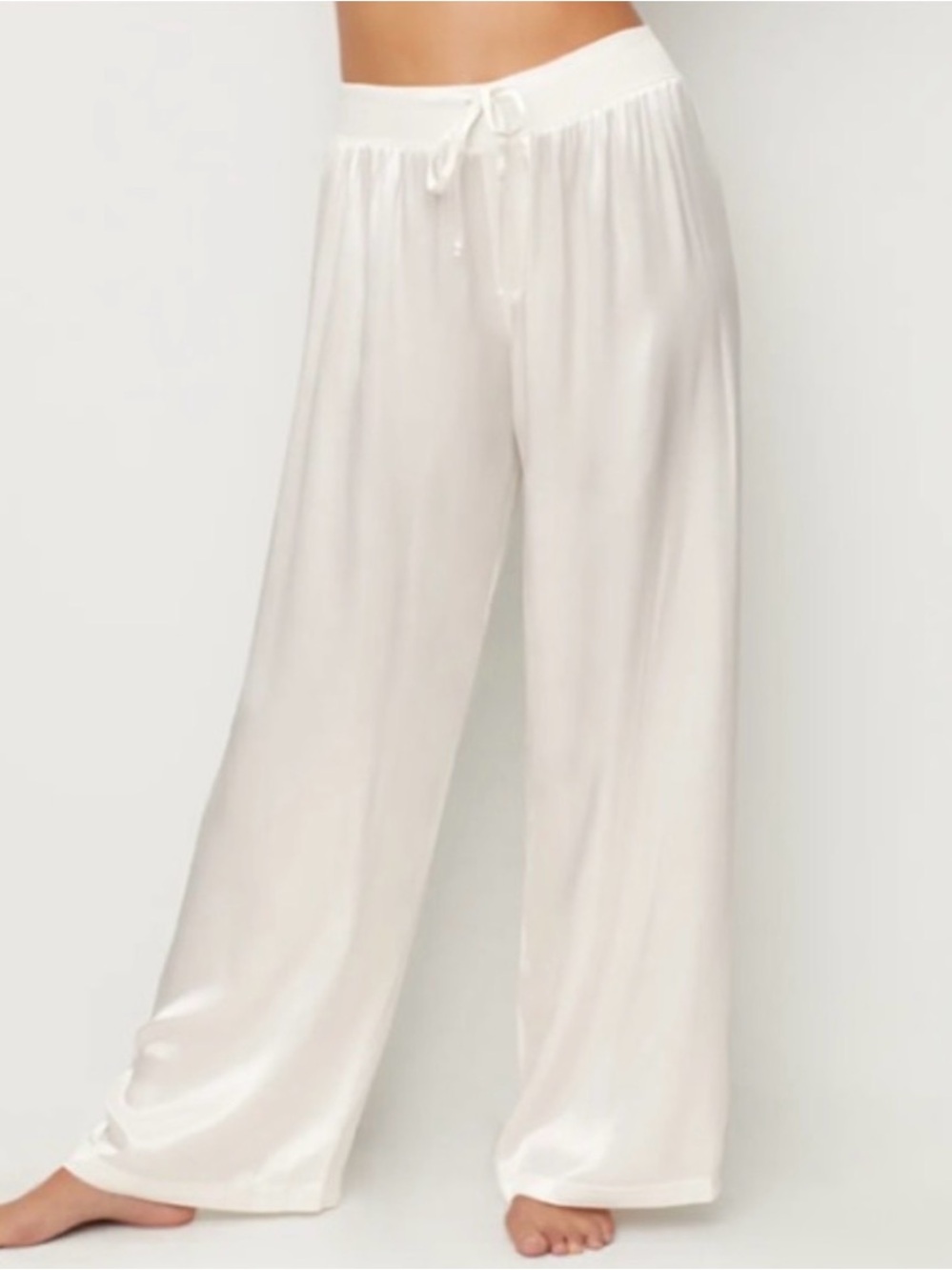 Pj Harlow Ivory Satin Wide Leg Lounge Pants Size Medium
